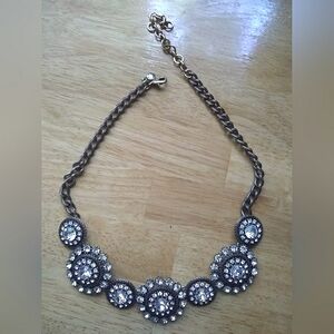 J. Crew Gold-Tone Chain Black Clear Crystal Cut Rhinestone Statement Necklace